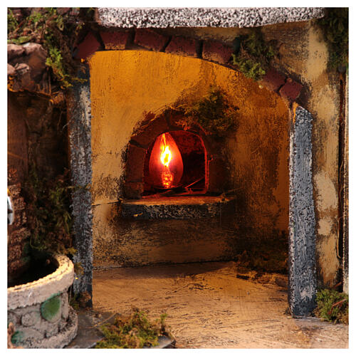 Neapolitan nativity village with fountain caves 10-12 cm 50x60x40 cm 3