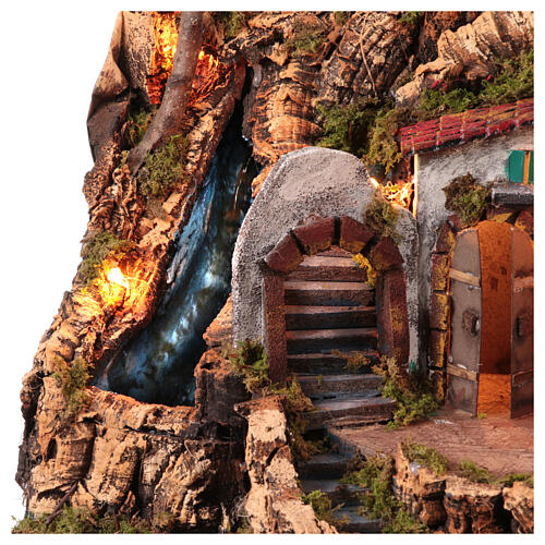 Neapolitan village nativity scene stairs waterfall mill 10 cm 65x65x50 cm 11