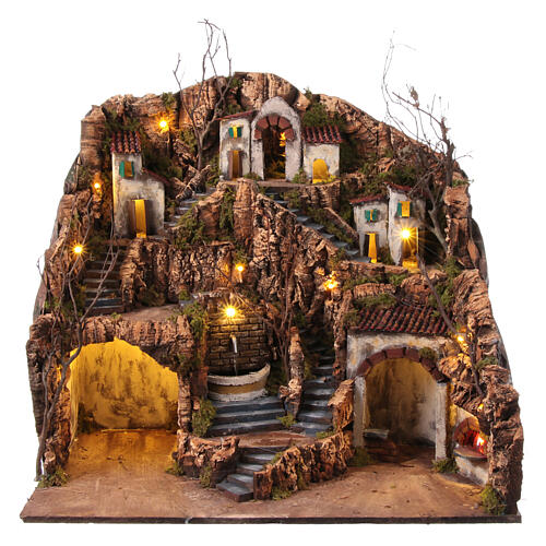 Illuminated village with a fountain for 10 cm Neapolitan Nativity Scene, 60x60x50 cm 2