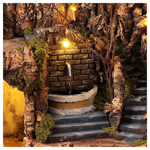 Illuminated village with a fountain for 10 cm Neapolitan Nativity Scene, 60x60x50 cm 4