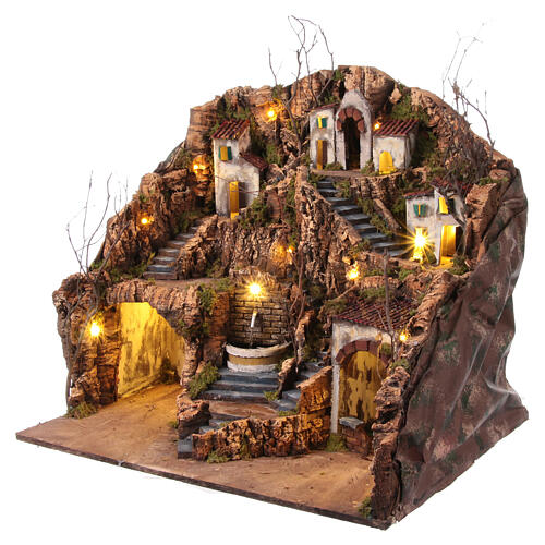 Illuminated village with a fountain for 10 cm Neapolitan Nativity Scene, 60x60x50 cm 3