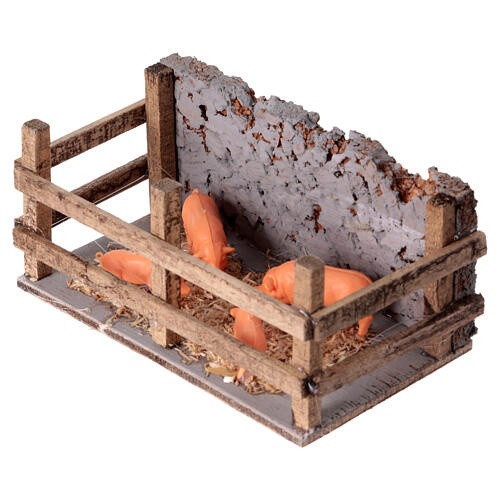 Gehege mit Schweinen, im neapolitanischen Stil, für 10 cm Krippe – Krippenzubehör 2