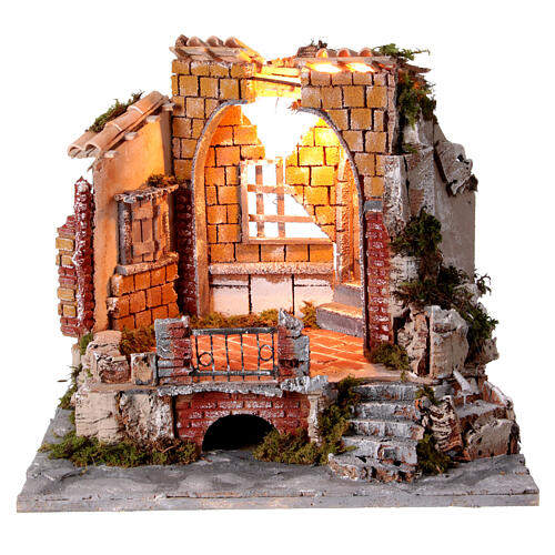 Capanna con balconata presepe napoletano 10-12 cm 35x40x30 cm 1