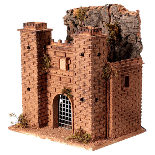 Castle with moving gate Naples nativity scene 8-10 cm 30x30x20 cm 3