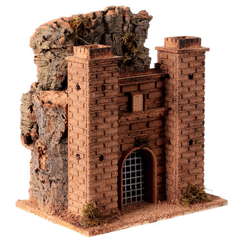 Castle with moving gate Naples nativity scene 8-10 cm 30x30x20 cm 4