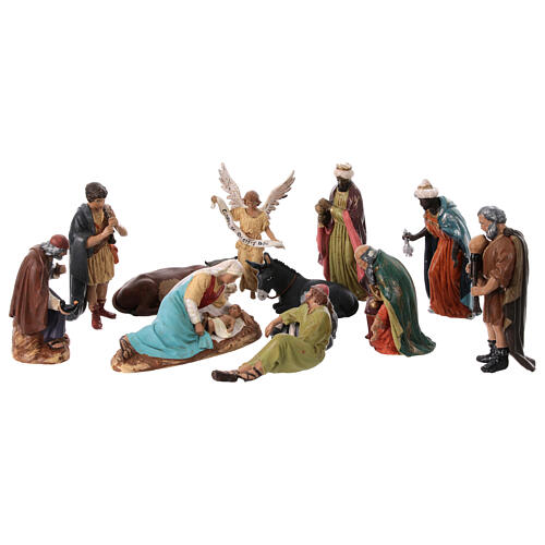 Set of 11 terracotta figurines for Neapolitan Nativity Scene of 12 cm, painted 1