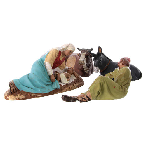 Complete Nativity Set of 11 painted terracotta Neapolitan nativity scene statues, 12 cm 4
