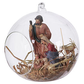 Holy Family in glass sphere Naples nativity scene d 15 cm h 12 cm