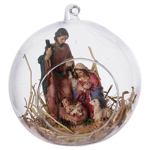 Holy Family in glass sphere Naples nativity scene d 15 cm h 12 cm 1