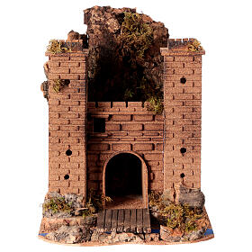 Krippenszenerie, Burg mit beweglicher Zugbrücke – neapolitanischer Stil, 8 cm Krippe, 30×25×25 cm