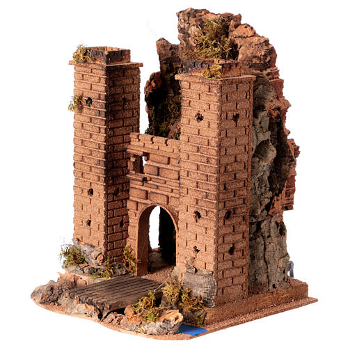 Krippenszenerie, Burg mit beweglicher Zugbrücke – neapolitanischer Stil, 8 cm Krippe, 30×25×25 cm 4
