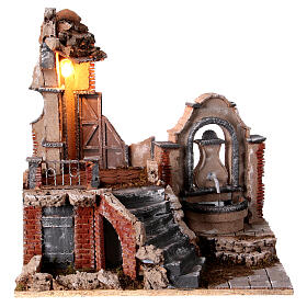 Krippenszenerie, Tempel mit Brunnen und Weinkeller – neapolitanischer Stil, 10–12 cm Krippe, 40×35×25 cm