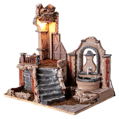Krippenszenerie, Tempel mit Brunnen und Weinkeller – neapolitanischer Stil, 10–12 cm Krippe, 40×35×25 cm 3