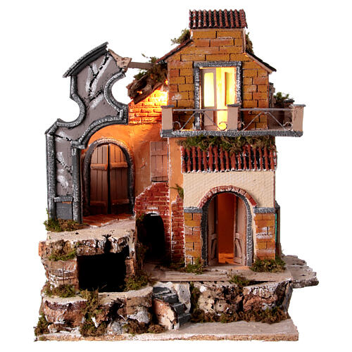 Temple with waterfall for 10-12 cm Neapolitan Nativity Scene in 18th century style, 50x40x30 cm 1