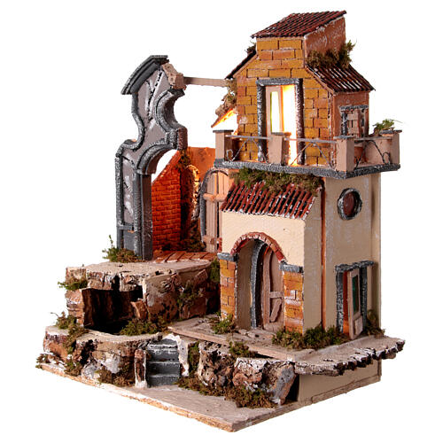 Temple with waterfall for 10-12 cm Neapolitan Nativity Scene in 18th century style, 50x40x30 cm 3