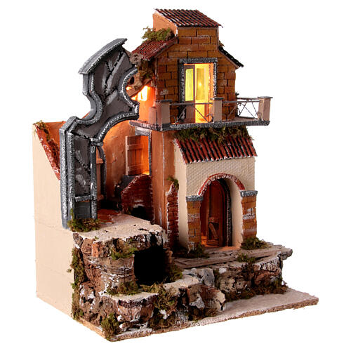 Temple with waterfall for 10-12 cm Neapolitan Nativity Scene in 18th century style, 50x40x30 cm 4