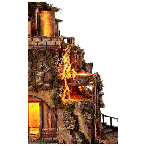 Krippenszenerie, neapolitanisches Bergdorf mit Meerblick, Brunnen und Mühle – Stil des 18. Jahrhunderts, 10 cm Krippe, 85×65×60 cm 8