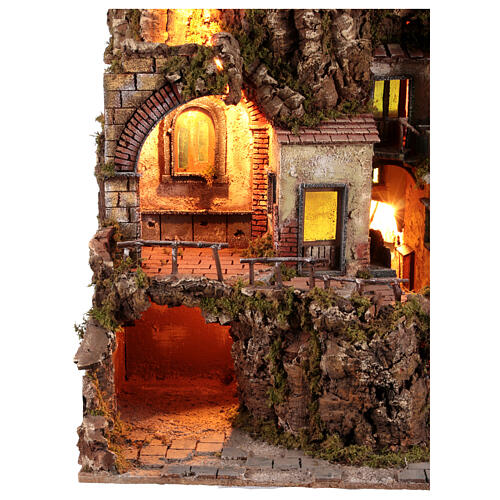 Perched village with sea, fountain and mill for 10 cm Neapolitan Nativity Scene of 18th century style, 85x65x60 cm 2