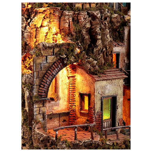 Perched village with sea, fountain and mill for 10 cm Neapolitan Nativity Scene of 18th century style, 85x65x60 cm 5