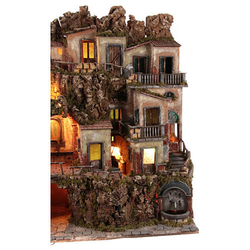Perched village with sea, fountain and mill for 10 cm Neapolitan Nativity Scene of 18th century style, 85x65x60 cm 7