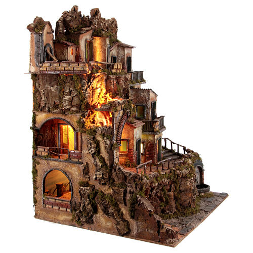 Perched village with sea, fountain and mill for 10 cm Neapolitan Nativity Scene of 18th century style, 85x65x60 cm 9