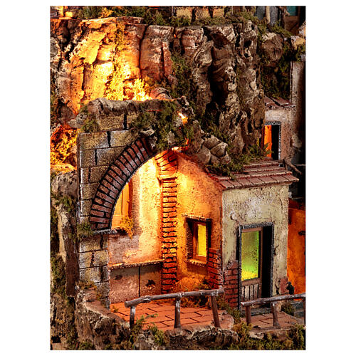 Borgo presepe 10 cm napoletano arroccato stile 700 mare fontana case mulino 85x65x60 cm 5