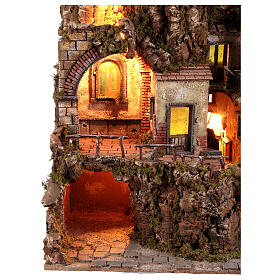 Nativity scene village 10 cm Neapolitan perched 18th century style sea fountain houses mill 85x65x60 cm