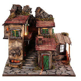 Village with fountain and staircase for 8-10 cm Neapolitan Nativity Scene of 18th century style, 50x50x40 cm