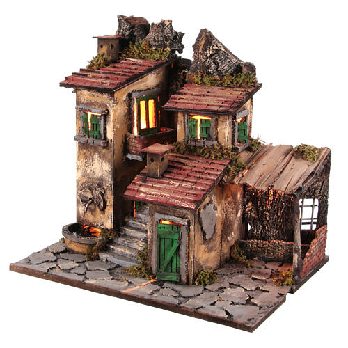 Village with fountain and staircase for 8-10 cm Neapolitan Nativity Scene of 18th century style, 50x50x40 cm 3