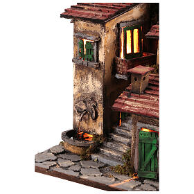 Borgo presepe 8-10 cm napoletano stile 700 fontana case scalini finestre 50x50x40 cm