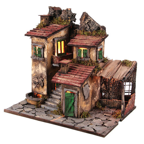 Borgo presepe 8-10 cm napoletano stile 700 fontana case scalini finestre 50x50x40 cm 3