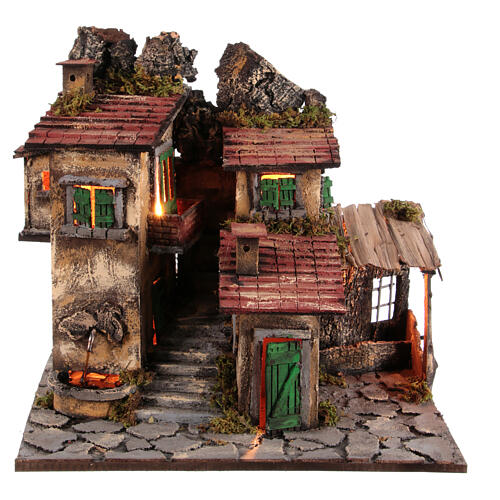 Village for nativity scene 8-10 cm Neapolitan 18th century style fountain houses steps windows 50x50x40 cm 1