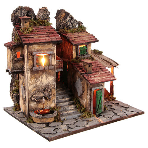 Village for nativity scene 8-10 cm Neapolitan 18th century style fountain houses steps windows 50x50x40 cm 5