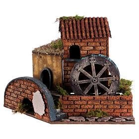 Moulin électrique roue crèche napolitaine 6 cm style XVIIIe 20x30x20 cm