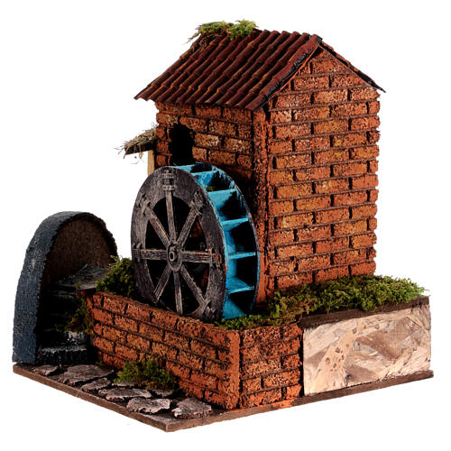 Moulin électrique roue crèche napolitaine 6 cm style XVIIIe 20x30x20 cm 2