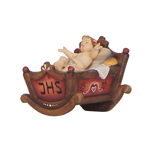 Gesù Bambino e culla 9,5 cm legno colorato presepe Heimatland Val Gardena 1