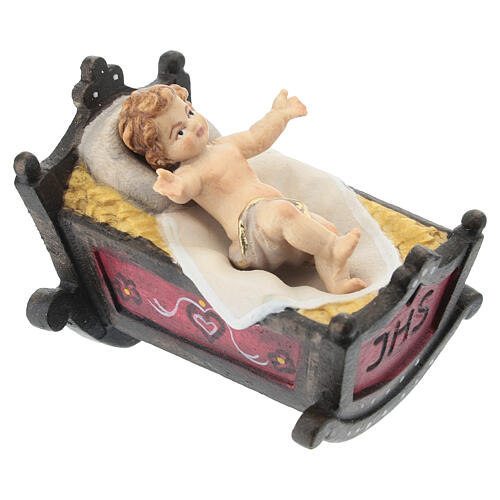 Enfant Jésus avec berceau 12 cm bois coloré crèche Heimatland Val Gardena 4