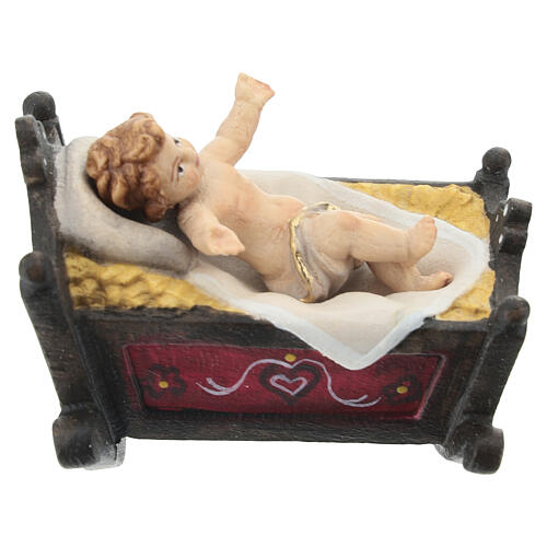 Enfant Jésus avec berceau 12 cm bois coloré crèche Heimatland Val Gardena 5