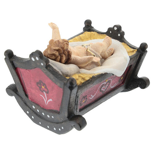 Enfant Jésus avec berceau 12 cm bois coloré crèche Heimatland Val Gardena 6