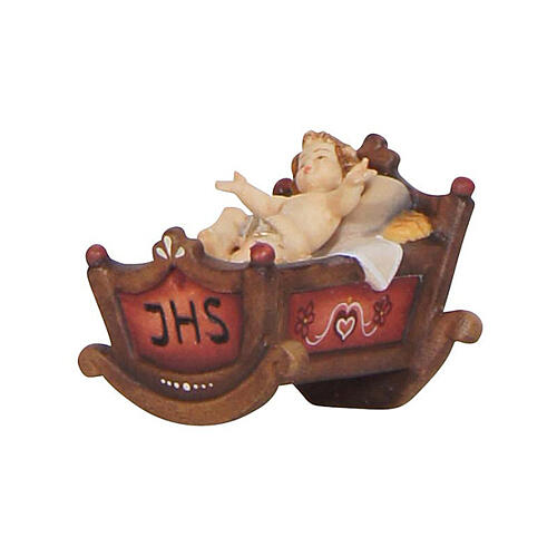 Dzieciątko Jezus w kołysce, malowane drewno Val Gardena, 12 cm 1