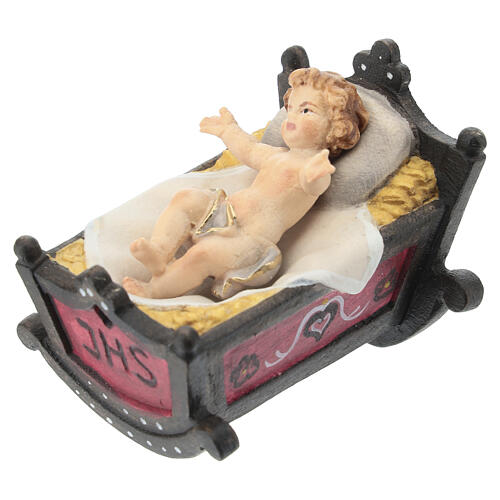 Baby Jesus with manger in painted wood Heimatland nativity scene 12 cm Val Gardena 2