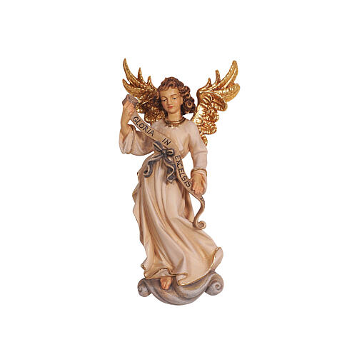 Angel of Glory with band, painted wood, 9.5 cm Heimatland Nativity Scene of Val Gardena 1