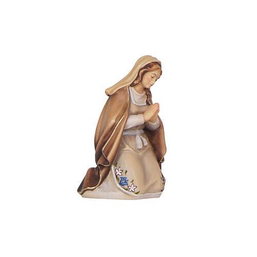 Mary on her knees, painted wood, 9.5 cm Heimatland Nativity Scene of Val Gardena 1