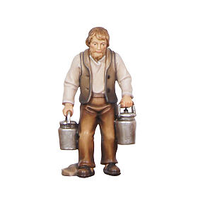 Homem com latas de leite 9,5 cm madeira pintada presépio Heimatland Val Gardena
