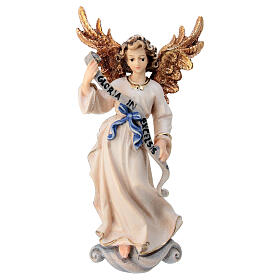 Angel of Glory flying, Heimatland Nativity Scene of 12 cm, painted wood from Val Gardena