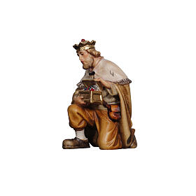 Wise Man on his knees, Heimatland Nativity Scene of 12 cm, painted wood from Val Gardena