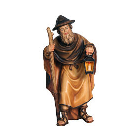 Shepherd with a lantern and a crook for Heimatland Nativity Scene of 12 cm, painted wood, Val Gardena