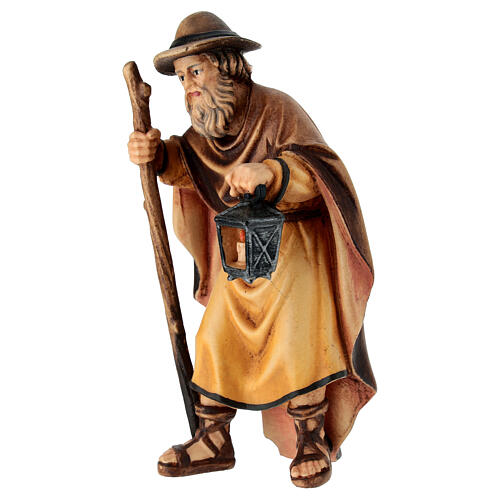 Shepherd with a lantern and a crook for Heimatland Nativity Scene of 12 cm, painted wood, Val Gardena 2