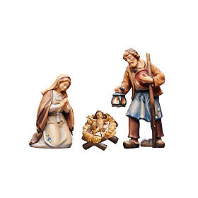 Heilige Familie, Set, 3 Figuren, rustikale Wiege, Holz coloriert, für 9,5 cm Heimatland-Krippe, Grödner Kunsthandwerk