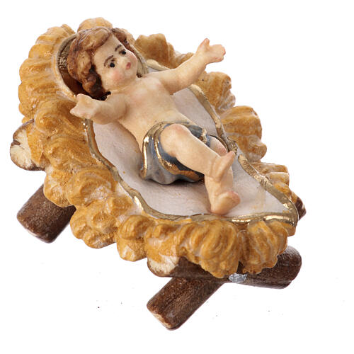 Heilige Familie, Set, 3 Figuren, rustikale Wiege, Holz coloriert, für 9,5 cm Heimatland-Krippe, Grödner Kunsthandwerk 2